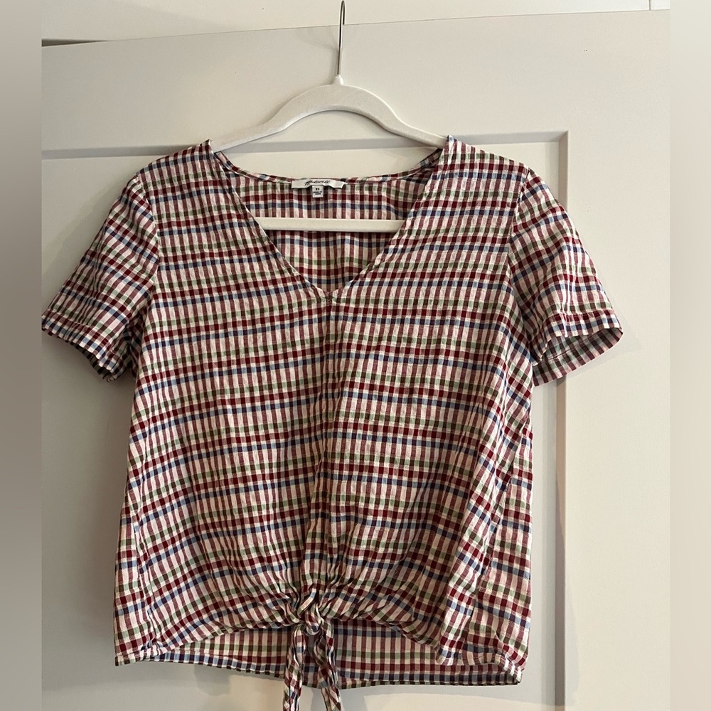 Madewell Tie-Front Plaid Crop Top (XS)